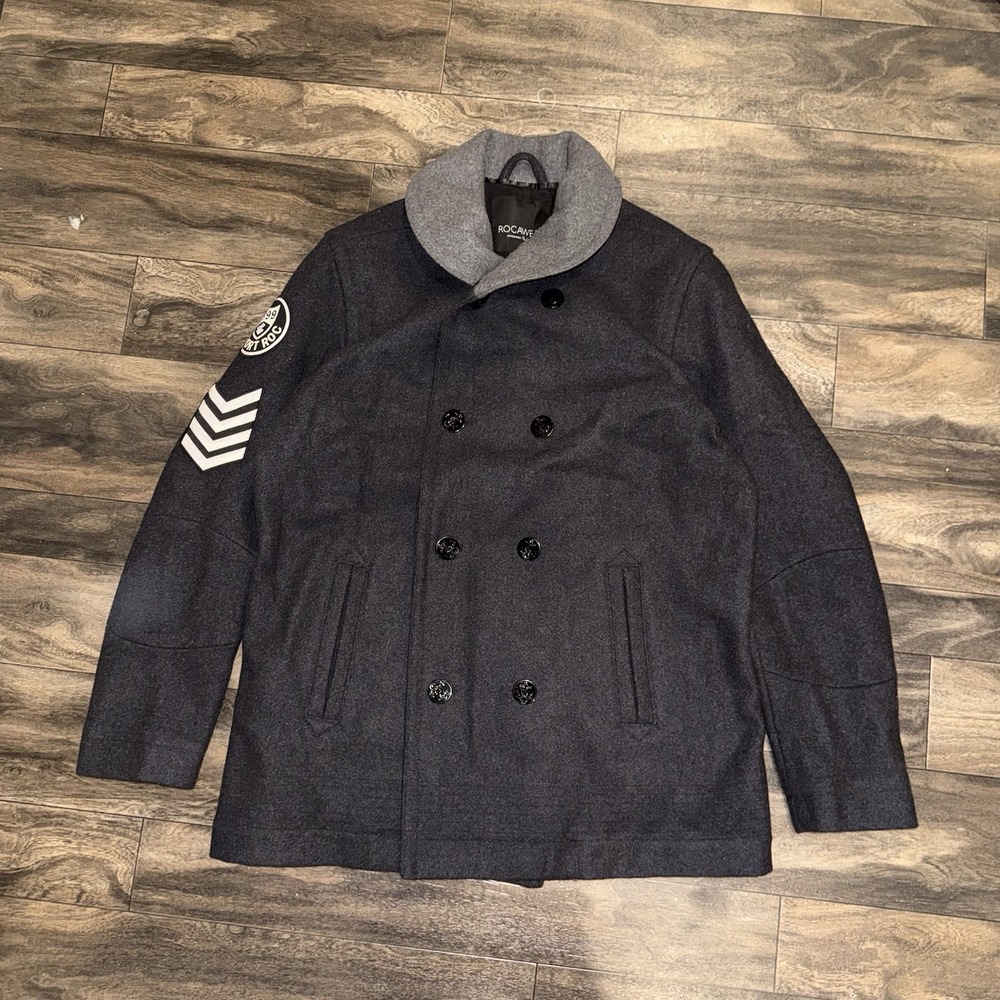Vinatge Y2K Rocawear Double-Breasted Peacoat Men's XL Wool Blend Nautical Heavy